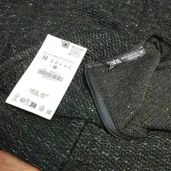 ZARA SHINY METALLIC THREAD DRESS SIZE MEDIUM BLACK GOLD NWT BODYCON‎ SHIMMER - Picture 6 of 8